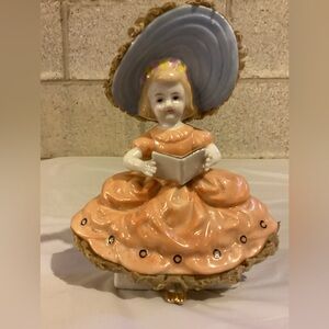 Vintage Ardalt Japan Young Girl Orange Lace Trimmed Dress Figurine,